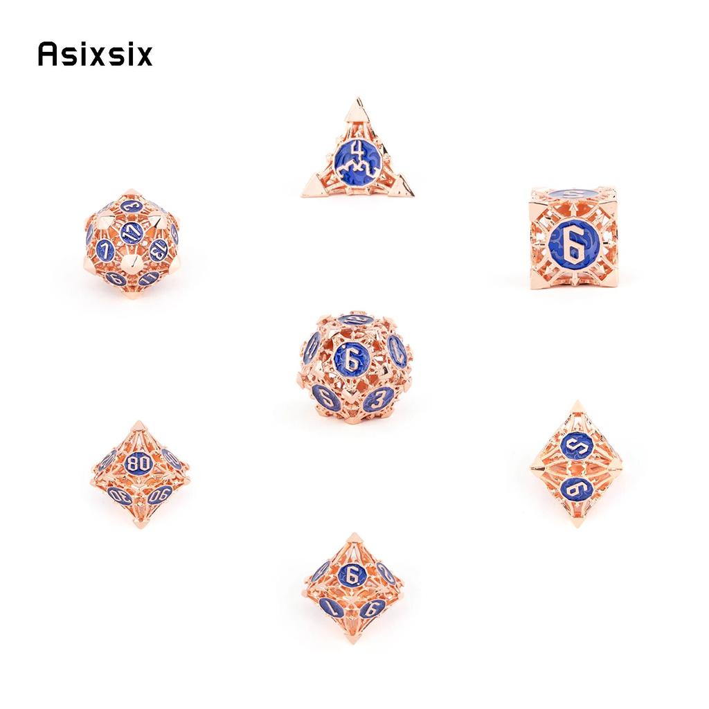 7 шт. оранжево-синие металлические кубики, набор полых металлических многогранных кубиков, подходящий для ролевой ролевой игры, настольной игры, карточной игры
