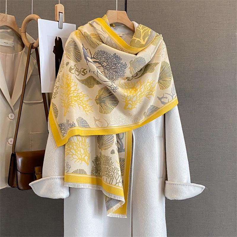 Design Floral Printed Cashmere Scarf Women Winter Pashmina Shawls And Wraps Thick Warm Bufanda Stoles Blanket Luxury
