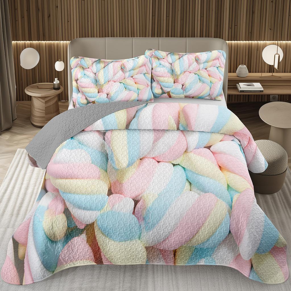 Сладкий Конфетный Комплект Квилтов для Девочек Мальчиков Подростков, Комплект Покрывал на Кровать на Тему Леденцов Кинг Десертное Стеганое Покрывало Мультяшный Стиль Покрывало на Кровать