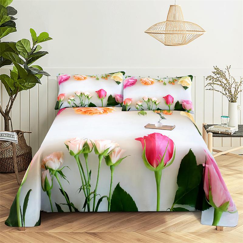 Главная Простыни Розовая роза Односпальная простыня Модный дизайн Цветы Простыни Queen Size Комплект простыней Простыни и наволочки