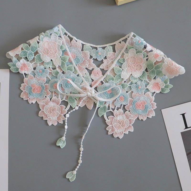 Fashion Women Girls Lolita Doll Shawl Fake Collar Embroidery Necklace Lapel Blouse Shoulder Wrap Short Capelet False Collar