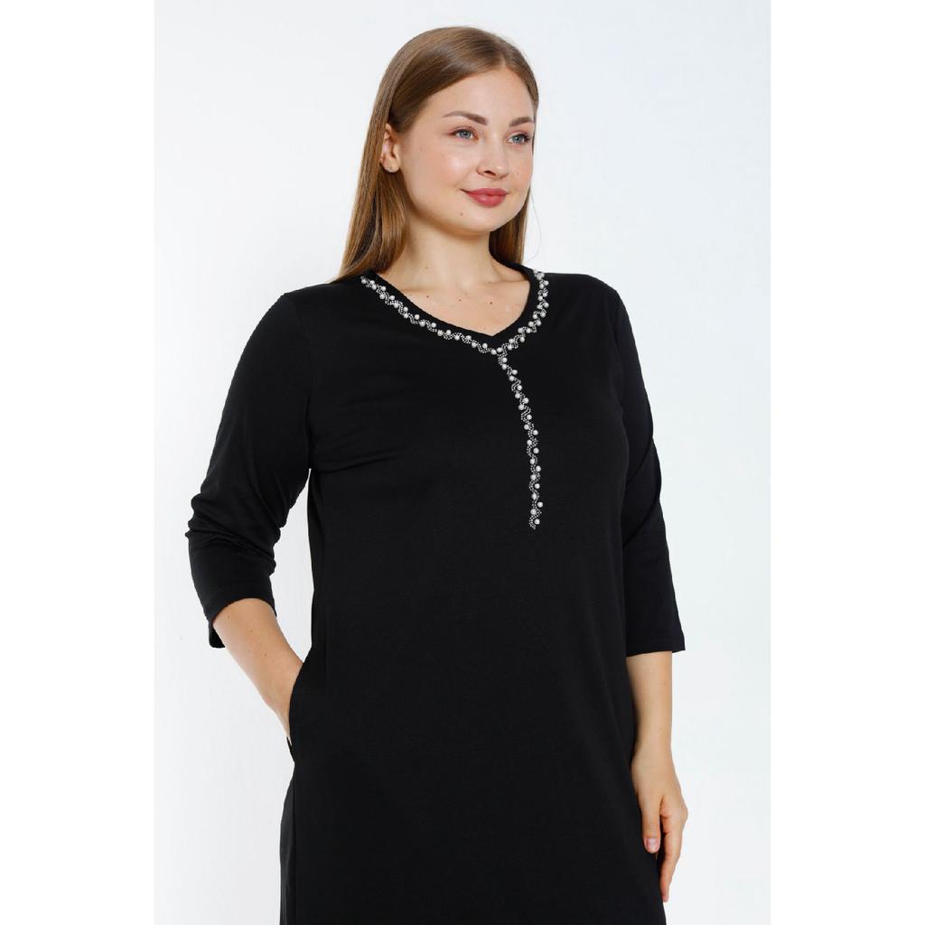 Black Truvacar Sleeve Pocket Stone Detail Large Size Cotton Dress