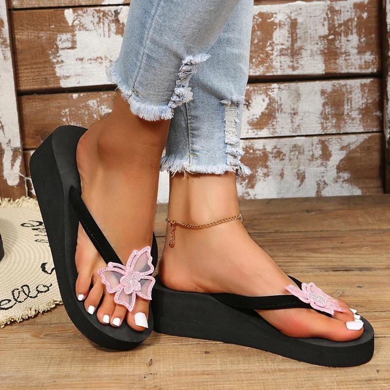 Fashion Fashion Bowknot Wedges Flip Flops Women Clip-Toe Platform Summer Slippers Woman Plus Size Elegant Non-Slip Sandals Mujer