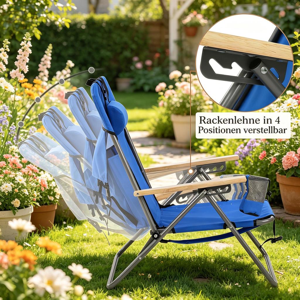 Folding Lounge Chair, Picnic Chair, Garden Chair with Backrest Adjustable in 4 Positions (chair only)
