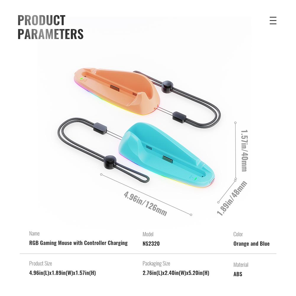 Portable Game Mice with RGB Lights Gaming Mouse Grips Controller Mouse Hand Grips for Joy-Con 2