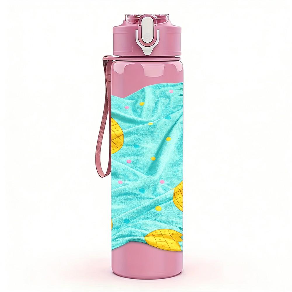 1PC Yellow Lemon Fruit Pattern Print 750ml Color Plastic Sports Water Bottle Leakproof Flip Straw Lid Suitable for Sports Office Home Use