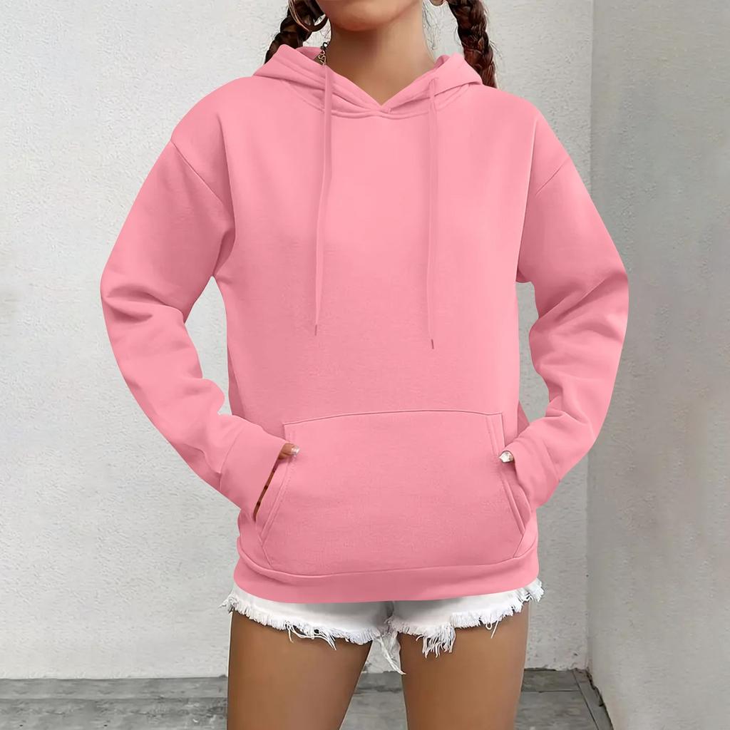 Women's Fashion Casual Sweatshirt Solid Color Hooded Pullover Sweatshirt With Pocket