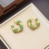 Green Full Diamond Earrings Women'S Gold Unique Earrings Light Luxury Niche Design Sense Premium Stud Earrings Ear Buckles Retro Earrings