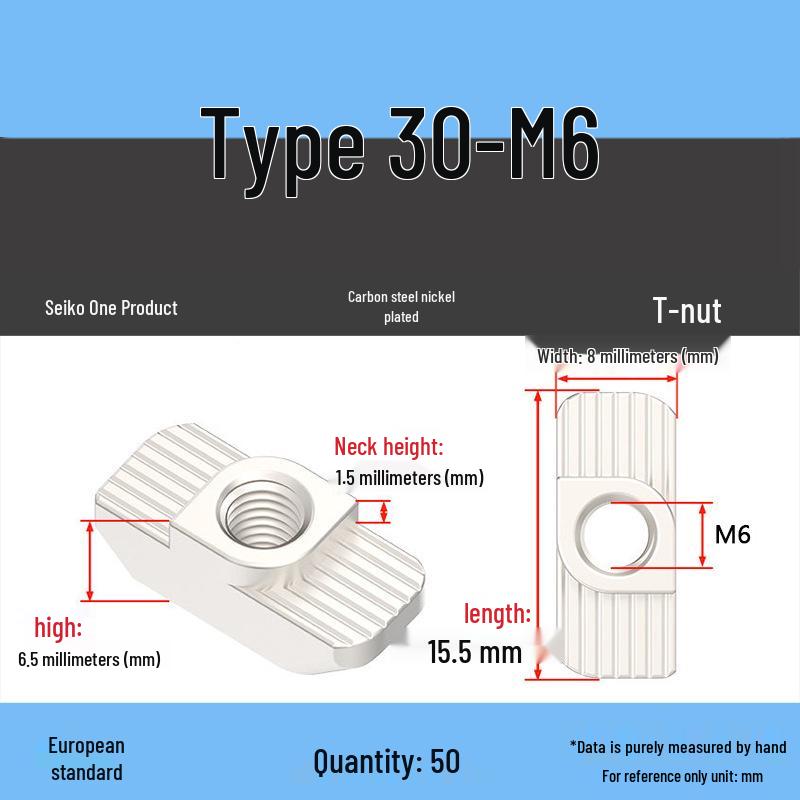 European Standard T-Slot Aluminum Profile Nuts: Wing Nuts M3-M8, Types 20/30/40/45.