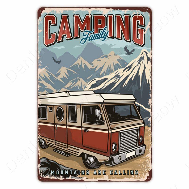 Hisun Tin Sign Camping Family Tin Sign Fishing Vintage Metal Tin Signs for Club Outdoor Hiking Wall Decorative Adventure Explore Retro Plaque