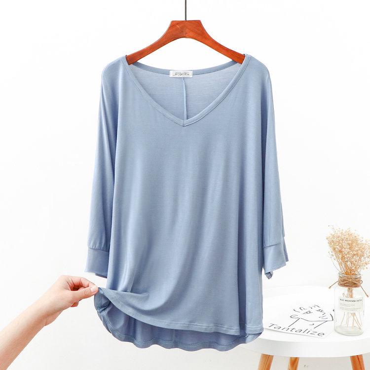 Women's Modal Loose Half-Sleeve Summer Bottoming Shirt: Lightweight, Pajama-Style, Large Size, Short Front, Long Back.