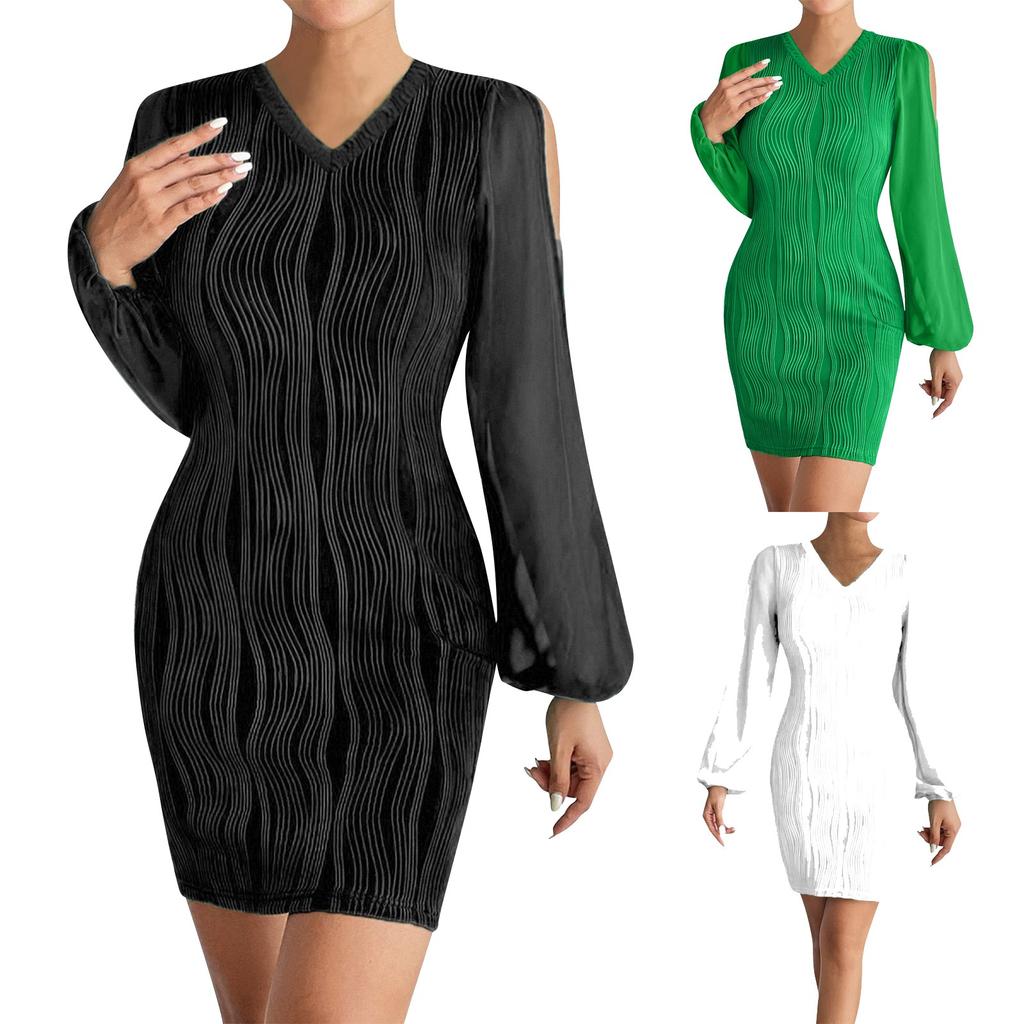 Женское модное повседневное однотонное свободное платье миди с длинным рукавом и v-образным вырезом