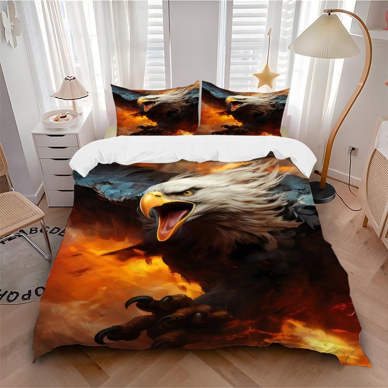 3pcs Eagle, Fire Duvet Cover Set -Includes 1 Duvet Cover and 2 Pillowcases, No Quilt Core, All-Season Home Decor yy251111150