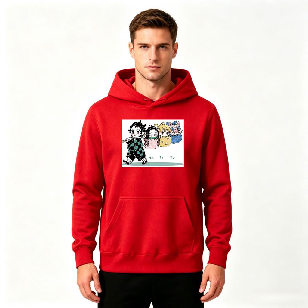 Anime Demon Slayer Print Men's Pullover Hoodie Casual Long Sleeve Sweatshirt for Daily Wear