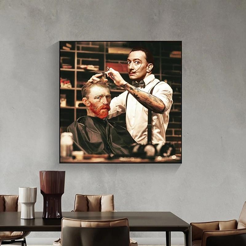 Забавный портрет персонажа, искусство Ван Гога, стрижка, холст, живопись, постеры и принты, настенные панно для гостиной, декор стен Cuadro