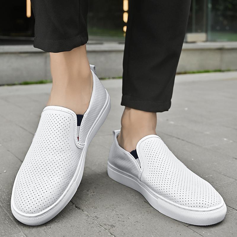 Men's Casual Shoes Slip-On Loafers Low Breathable Light Fashion Shoes for Men Walking White Shoes Zapatos De Hombre Hollow Out