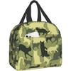 Insulated Lunch Bag Reusable Cooler Thermal Cat Camouflage Military Green Tote Bag with Front Pocket for Travel Work Picnic