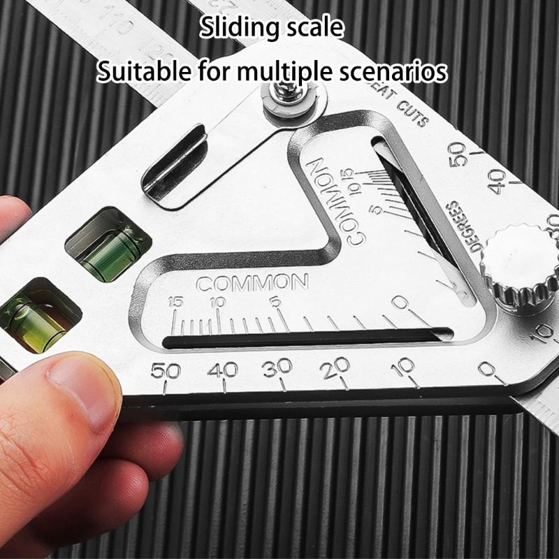 Triangular Measuring Device With Angles Calculator Bubble Level And Ruler Features Stainless Construction