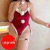 Plus Size MM Bunny Girl Christmas Lingerie Set: Seductive Open Crotch Bodysuit for Role Play