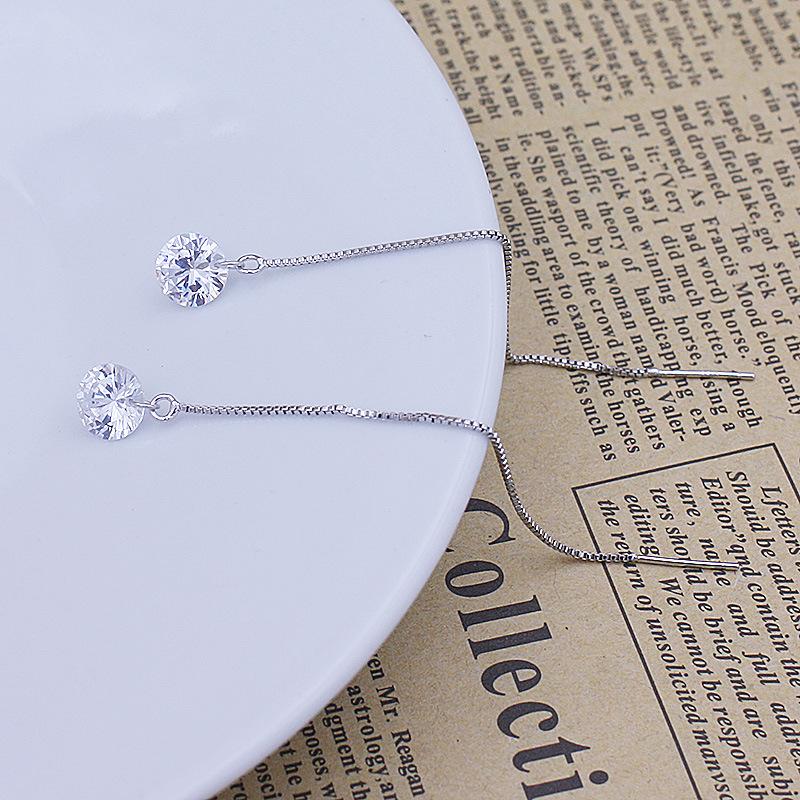 Женские корейские модные элегантные антиаллергенные серьги-гвоздики с 925 посеребренными цирконами, висячие серьги-гвоздики, женские простые длинные ушные цепочки, ювелирные изделия