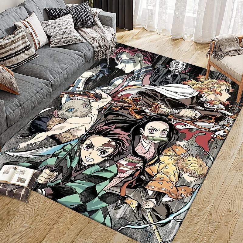 Demon Slayer Retro Style Square Area Rug, Non-Slip Floor Mat for Bedroom, Perfect Gift for Fans