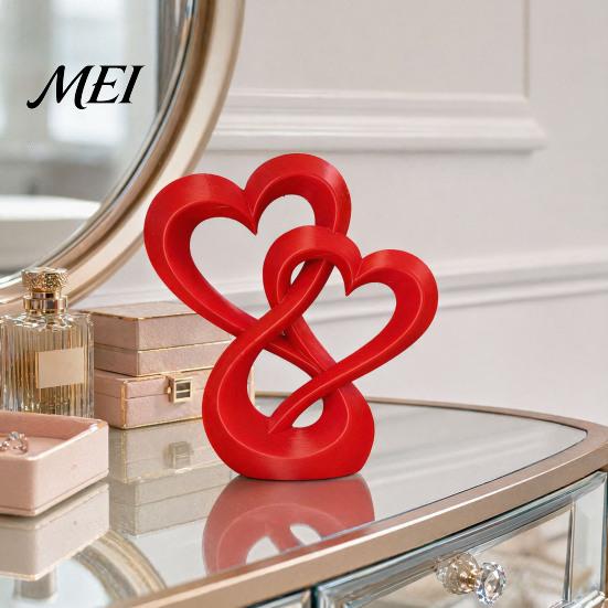 Desktop Ornament Intertwined Hearts Figurine, 3D Printed Love Statue, Table Sculpture Centerpiece for Living Room Wedding Romantic Gift