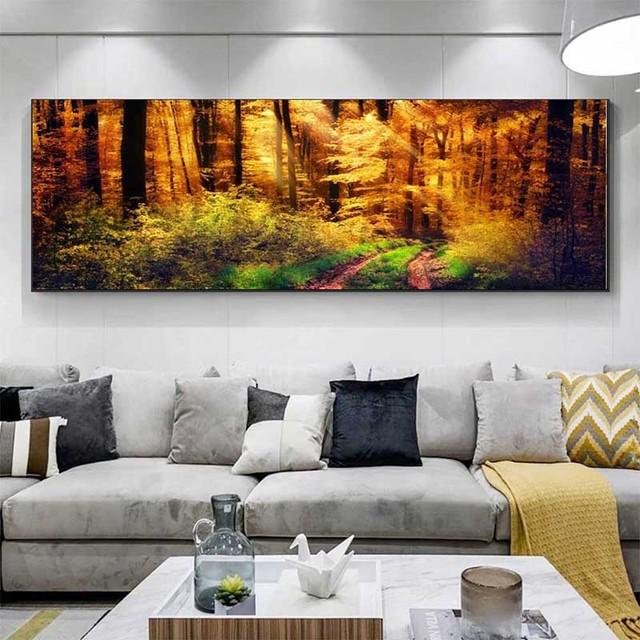 Пейзаж Зеленый Желтый Лес Дерево Холст Картина Солнечный свет Плакаты и принты Настенные Панно Гостиная Домашний Декор Без Рамки