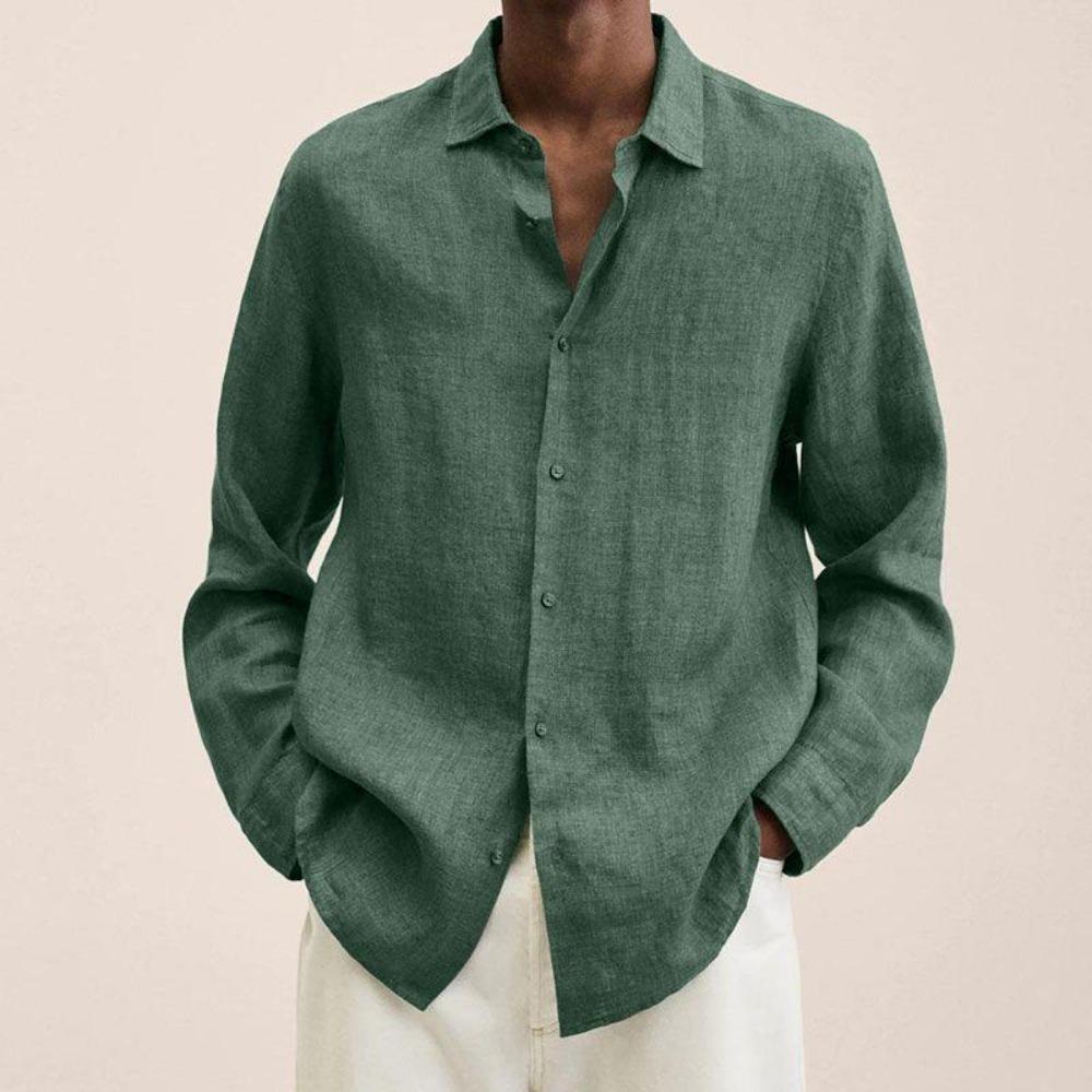 2026 Spring/Summer Long-Sleeved V-Neck Loose Button-Up Shirt for Men