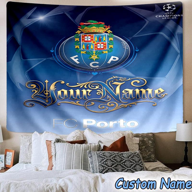 Custom Name Fc Porto Crest Design Printed Tapestry, for Bedroom,Livingroom, dormitory, Large Wall Decor, Fabric Decor Fan Birthday Gifts