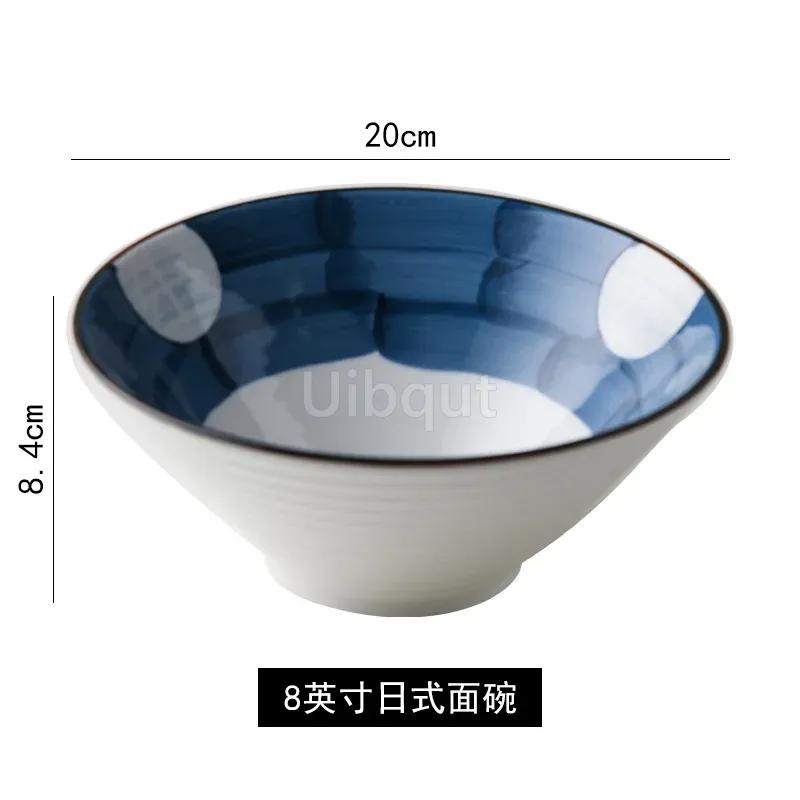 Salad Bowl 8 inch Ceramic Creative Hand Painted Pattern Japanese Ramen Bowl Household Large Noodle Soup Bowl Multi Purpose 20cm