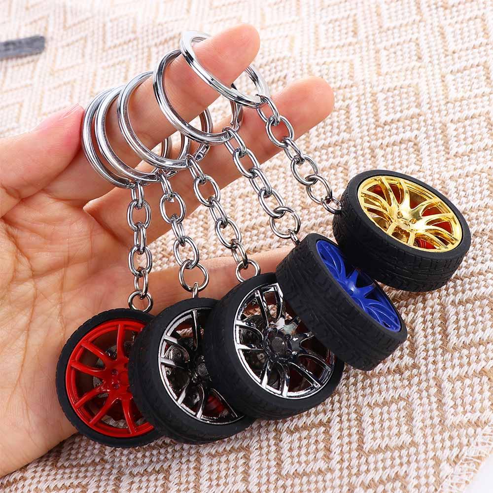 Zinc Zinc Alloy Wheel Rim Rubber Tire Keyring Simulation Tire Car Wheel Keychain Key Chain Car Lover Gifts
