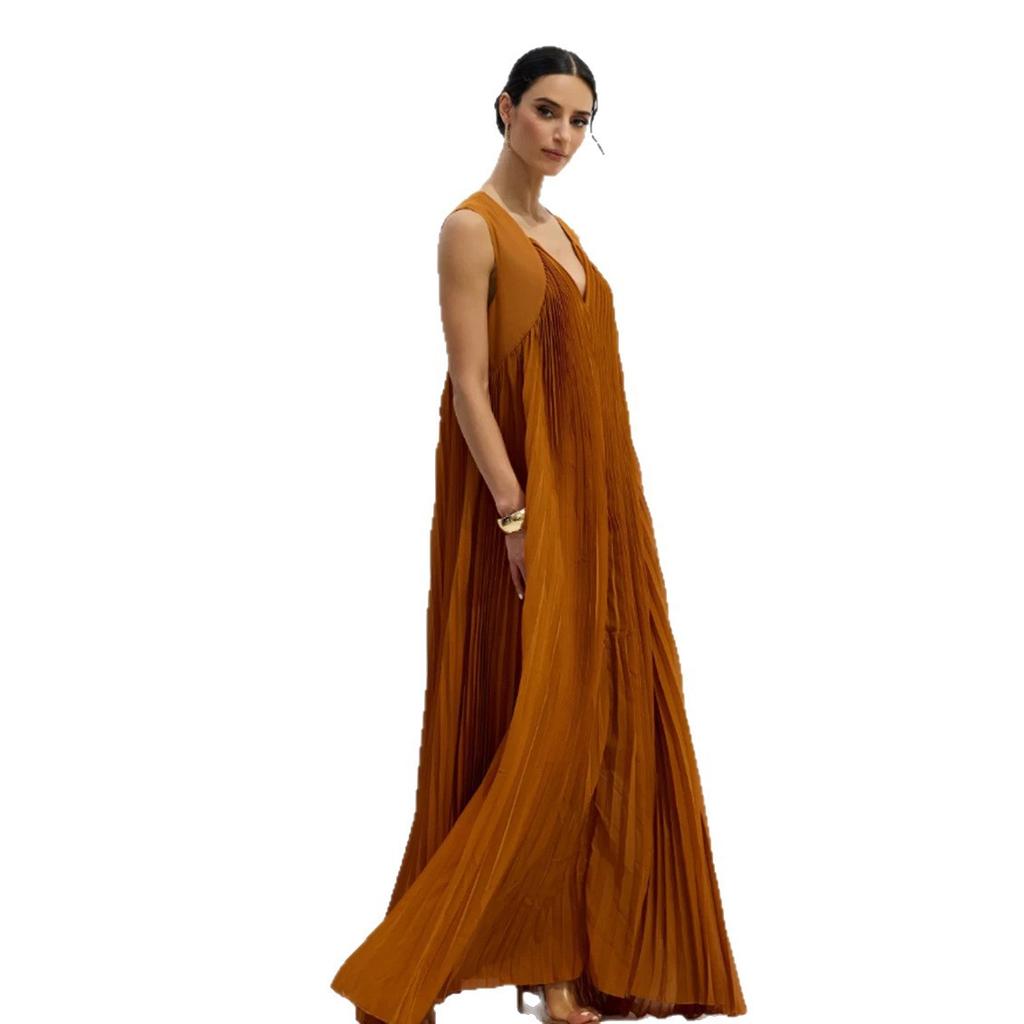 minimalist tulle suspender pleated suspender big swing dress new solid color women's summer thin collar dress