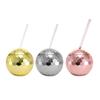 600ml Ball-shaped Sippy Cup Glittering Straw Cup Creative Disco Beverage Cups Unique Flash Wine Cup for Bar Nightclub