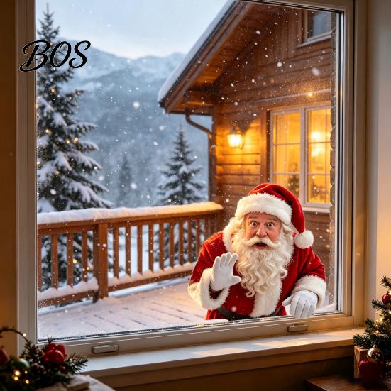 Removable Festive Window Decorations Santa Claus Sticker, Static Decal, Waterproof Realistic Pattern Decals PVC Decal for Home Living Room Bathroom