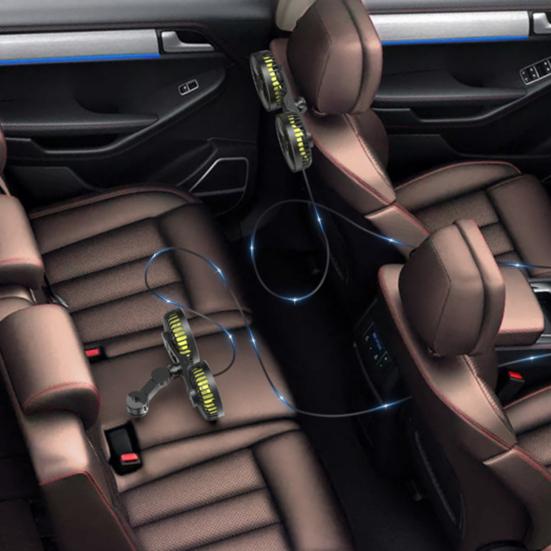 Автомобильный вентилятор охлаждения с вращающейся на 360 градусов двойной головкой, регулируемой скоростью, малошумный вентилятор для заднего сиденья, кондиционер, автозапчасти