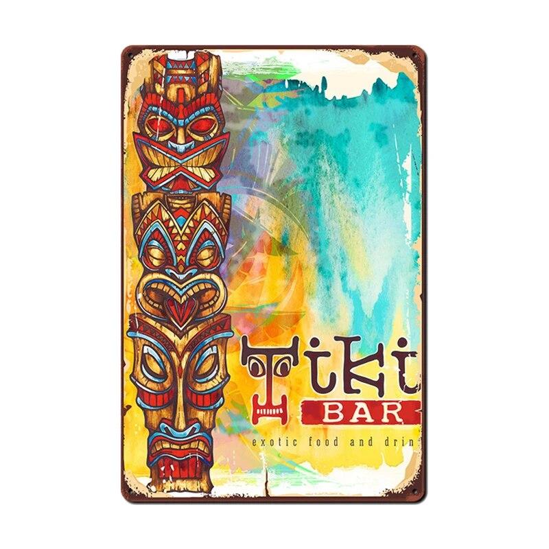 Алоха Тики Бар Плакат Оловянная Вывеска Винтаж Пляжная Вечеринка Бар Паб Настенный Декор Металлическая Пластина Ретро Гавайи Серфинг Таблички