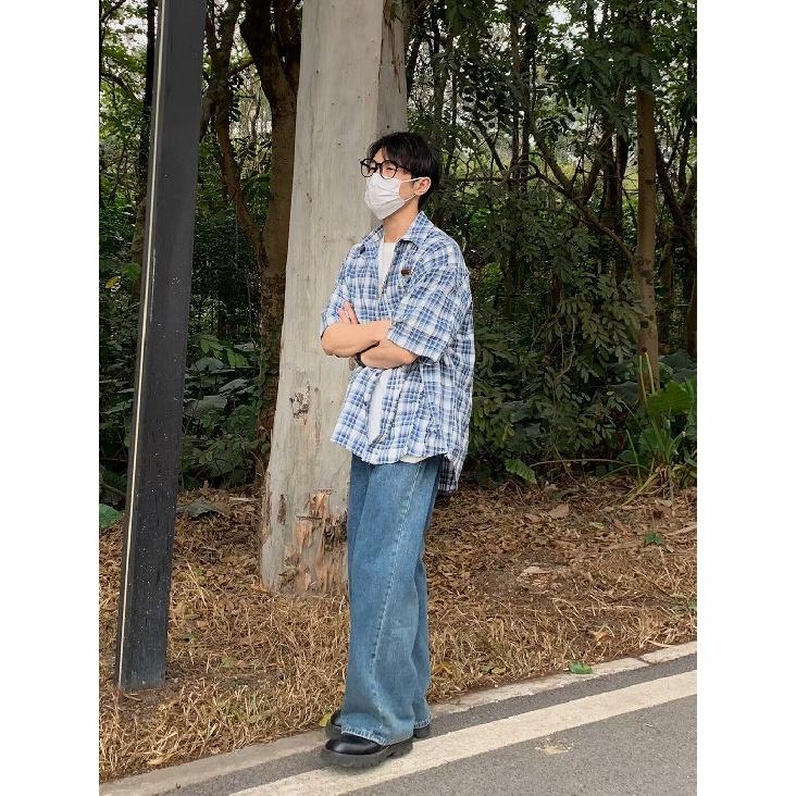 Мужская клетчатая рубашка с квадратным вырезом, молодежная мода, японский стиль, художественная мужская свободная рубашка, новая мода с длинными рукавами, осенний тренд, Харадзюку