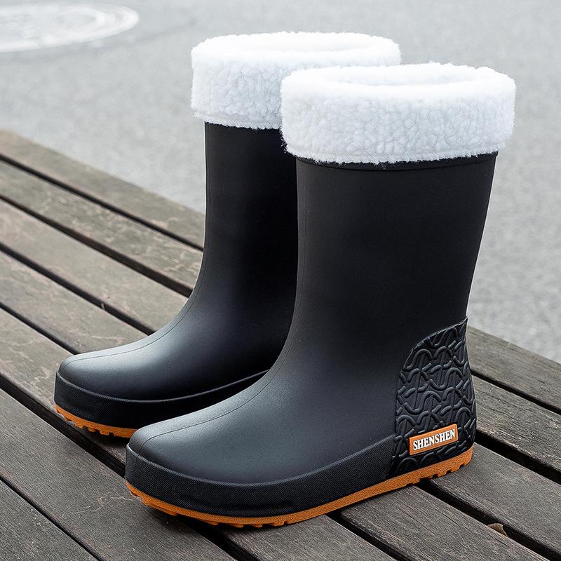 Women's Mid-tube Rain Boots Rubber Boots Warm Overshoes Waterproof Outdoor Non-slip Wear-resistant Fashion All-match Rain Boots