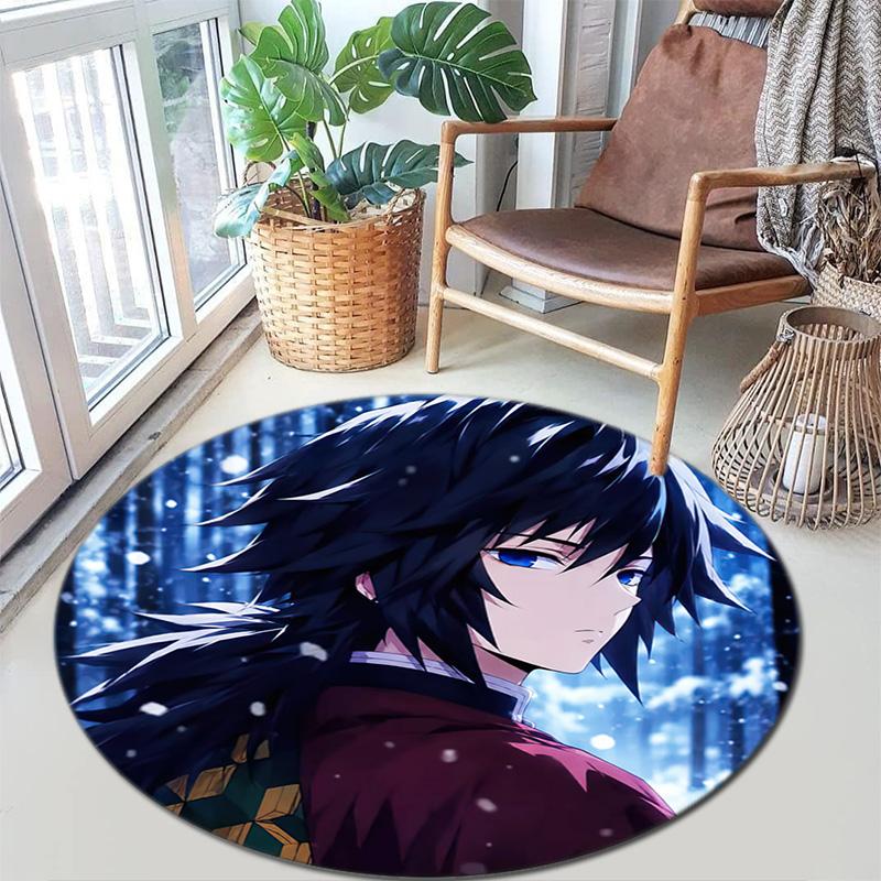 Classic Japanese-style cartoon Demon Slayer round rug, home soft decorative anti-slip yoga mat and chair mat, outdoor floor mat carpet K1