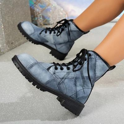 Модная женская обувь 2024 Горячая распродажа Современные женские ботинки Повседневные ботильоны Женские смешанные цвета Круглый носок На шнуровке Низкий каблук Женская обувь