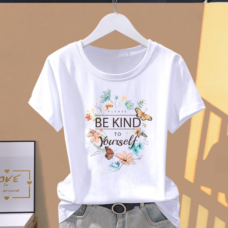 (Asian Size) Short Sleeve T-shirts flower butterfly trend cute Women's Top T Clothing Print  Fashion Female Casual O-neck Graphic Tee