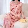 Holiday style sleeveless floral nightdress women's summer thin cotton and silk lotus leaf edge medium and long can be worn outside loungewear pajamas