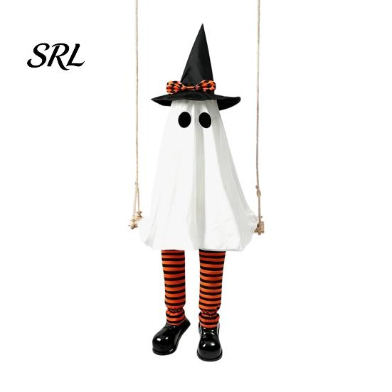Indoor Halloween Entryway Decor Hanging Swing Ghost Decoration, Light Up Large Swinging with Motion Activated Display Witch Hat And Striped