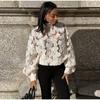 High Neck Stereo Flower Shirt Lace Hollow Out Top Perspective Organza Long Sleeved Trendy French Blouse Smock Women