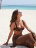 Women's Brown Mesh Knit Long Skirt Cover Up & Bikini Set 2 Piece Swimsuit Beachwear Outfit K280