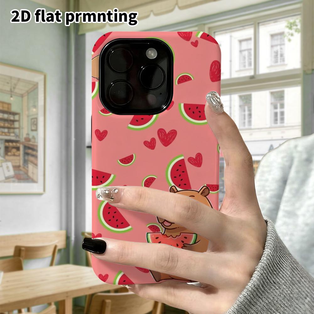 Phone Case: 2D flat design suitable for iPhone 18 17 16 15 14 13 Pro film protective case, couple style, watermelon capybara, Christmas and Halloween