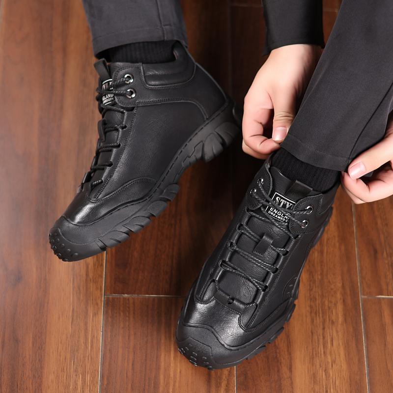 Зимние мужские ботильоны из кожи, теплая спортивная обувь, повседневная обувь с мехом, удобные дышащие зимние ботинки, модные кроссовки для бега