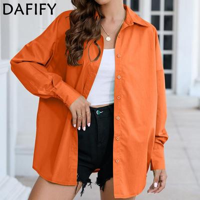 Женские модные весенне-осенние повседневные однотонные свободные блузки и рубашки с длинными рукавами и воротником-поло с принтом