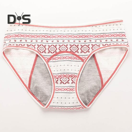 Women Panties Geometric Print High Waist Seamless Elastic Period High Absorbency Prevents Leakage Briefs Menstrual Underpants Daily Wear Sleep