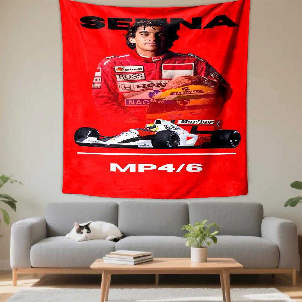 Senna Formula One Driver Helmet Car Racing Red Patterned tapestry for bedroom and living room home decor sofas